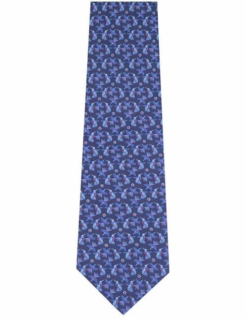 Corbata slim seda azul marino estampada 1