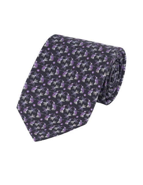 Corbata slim seda negra estampada 1