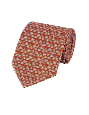 Corbata Pineda Covalin Slim Seda Naranja Con Diseño Gráfico