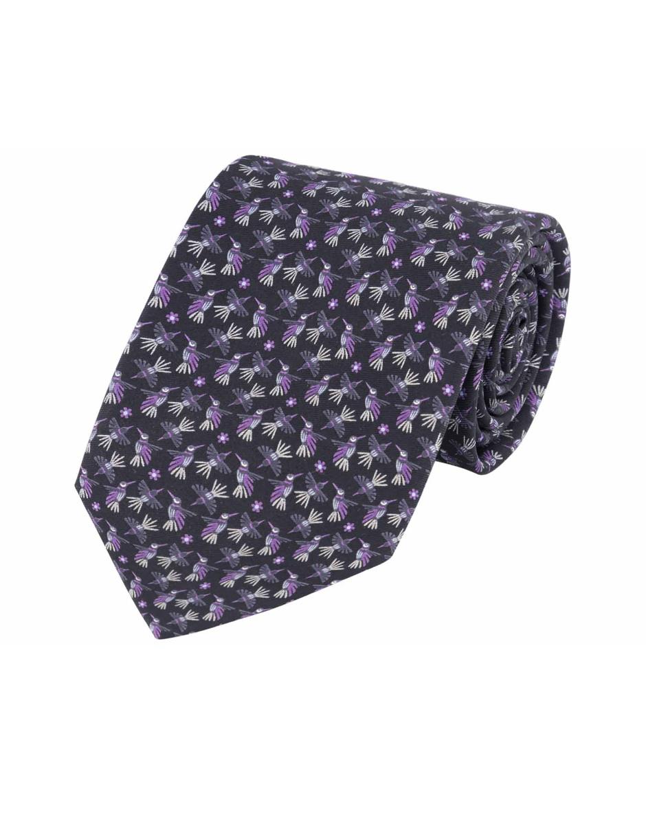 Corbata slim seda negra estampada