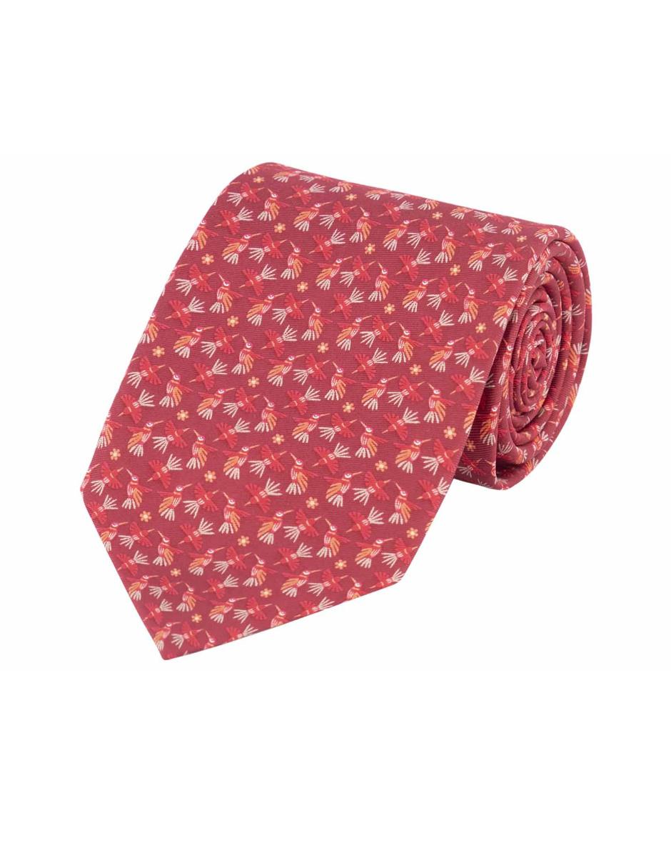 Corbata slim seda vino con diseño floral 2