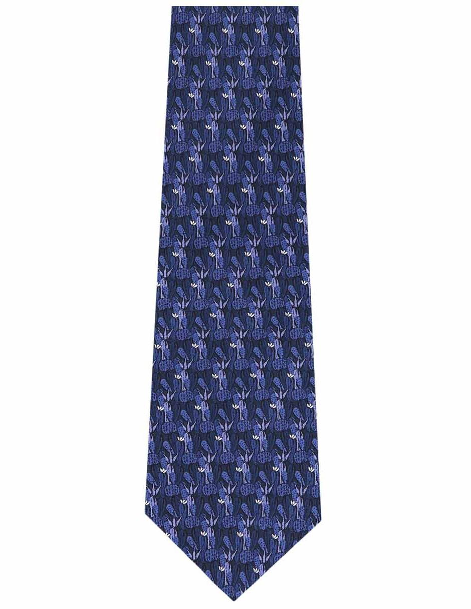 Corbata slim seda azul marino estampada 1