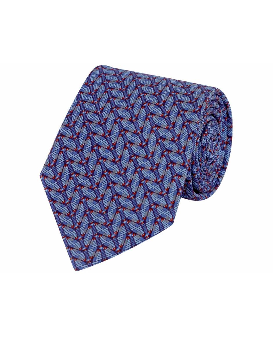 Corbata slim seda azul con diseño gráfico