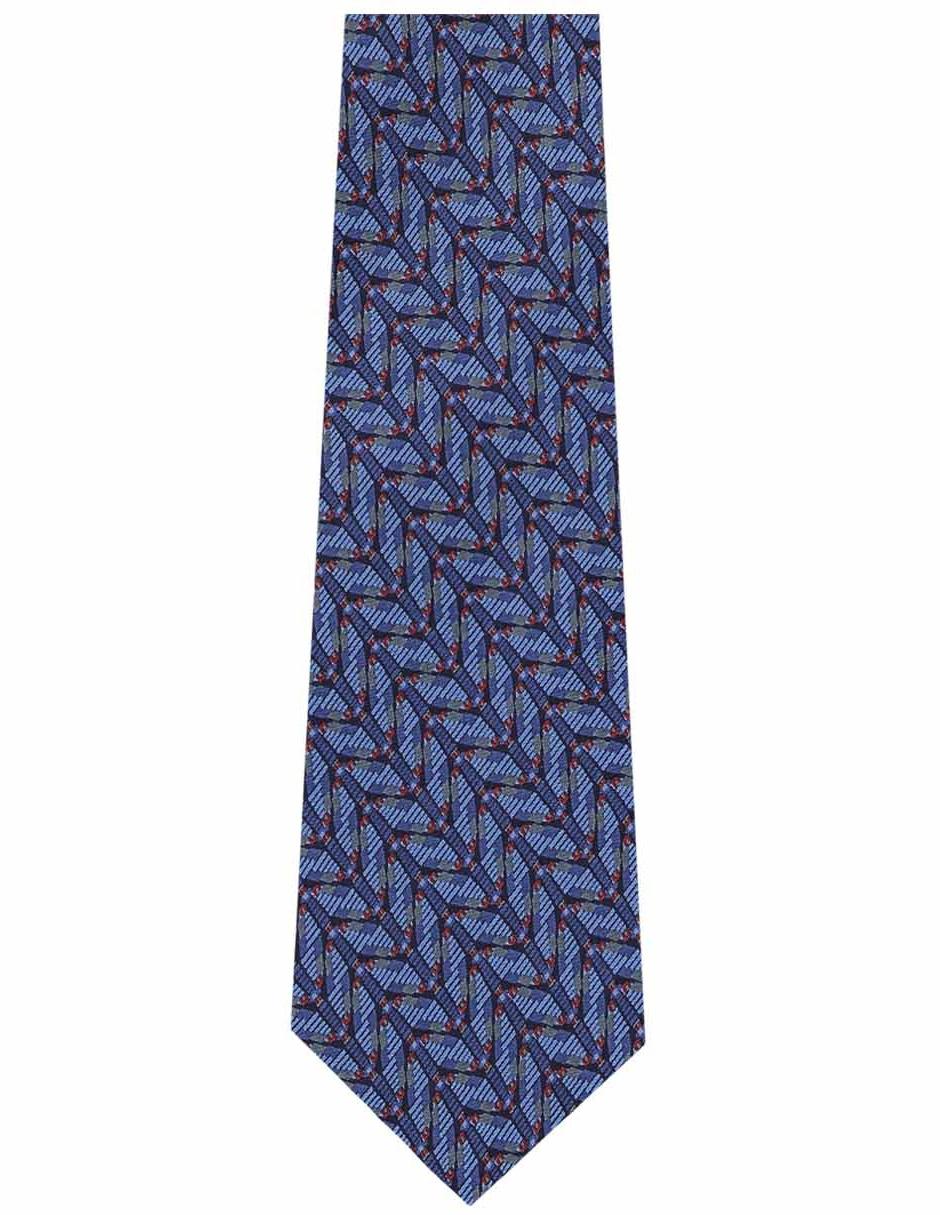 Corbata slim seda azul con diseño gráfico 3