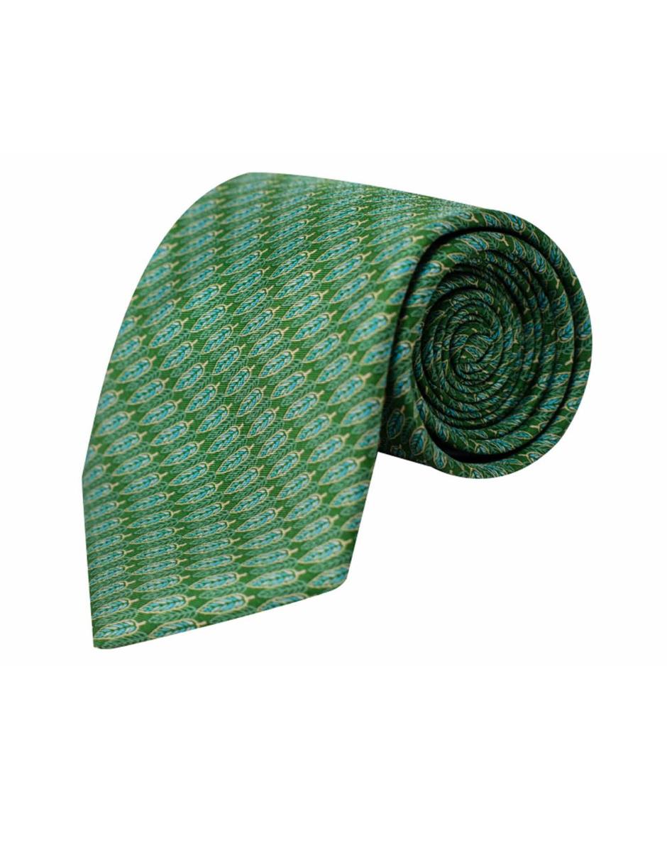 Corbata regular seda verde con diseño gráfico 1
