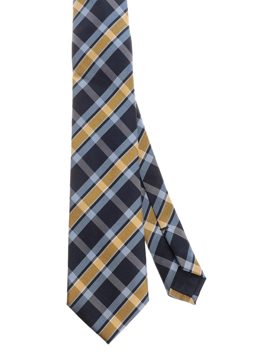 Corbata regular de seda estampado a cuadros para hombre 1