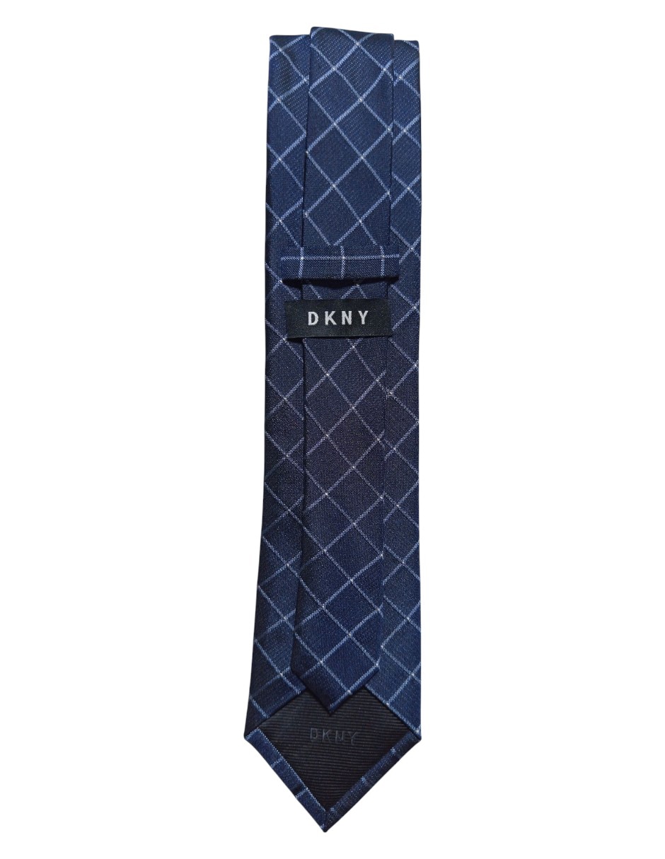 CORBATA DKNY C A CUADROS , AZUL MARINO