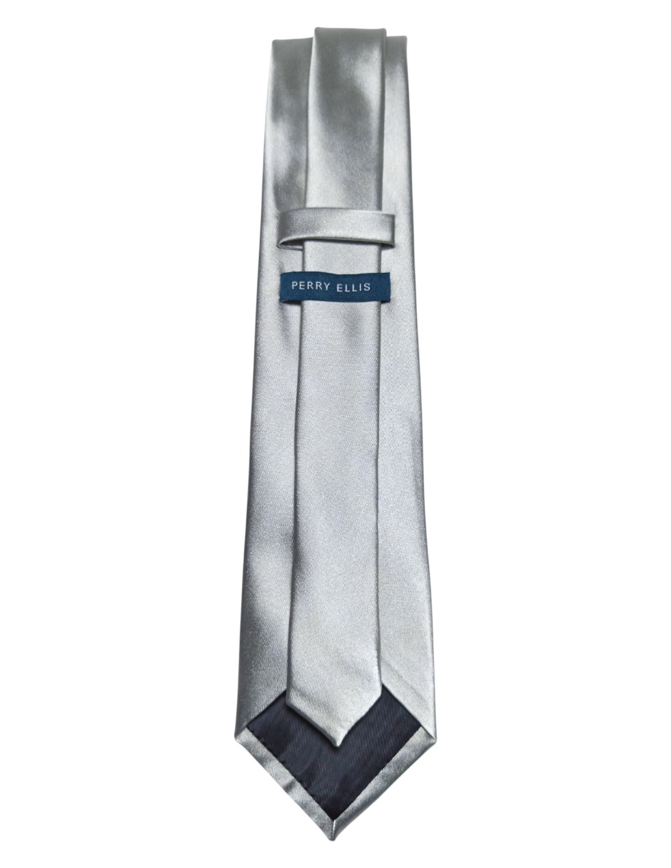 CORBATA PERRY ELLIS LISO REG, PLATEADO