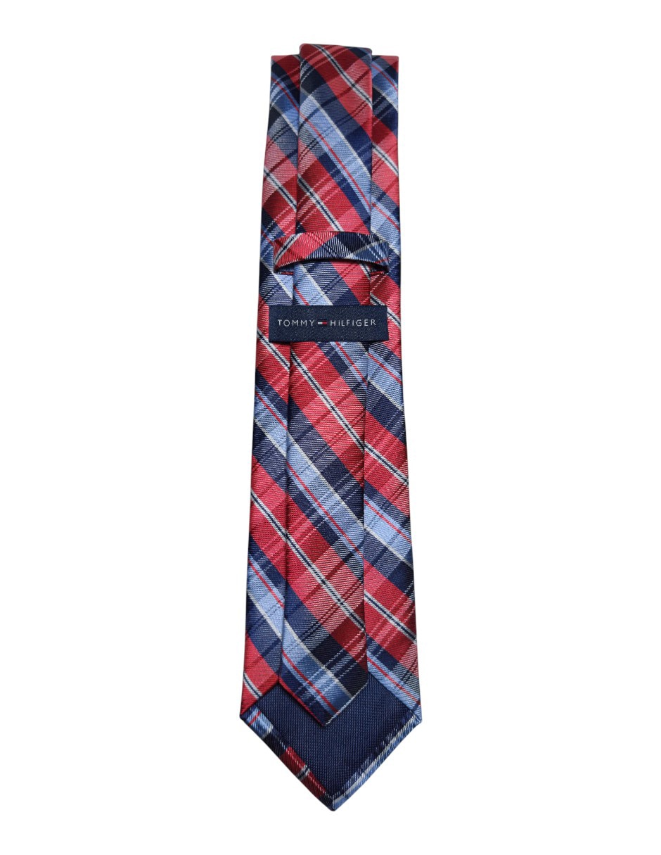 CORBATA TOMMY A CUADROS REGULAR , ROJO