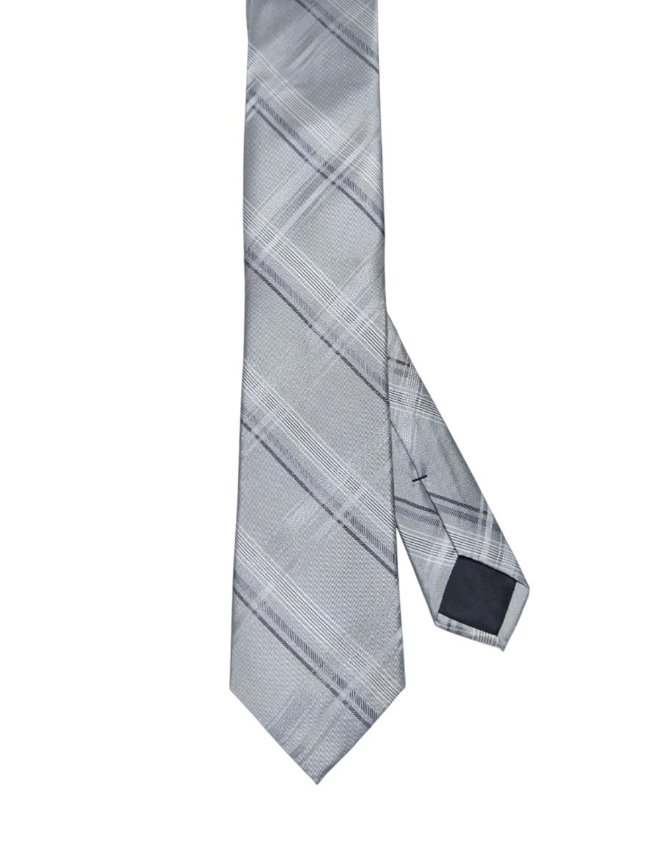 CORBATA CK A CUADROS REGULAR, PLATEADO