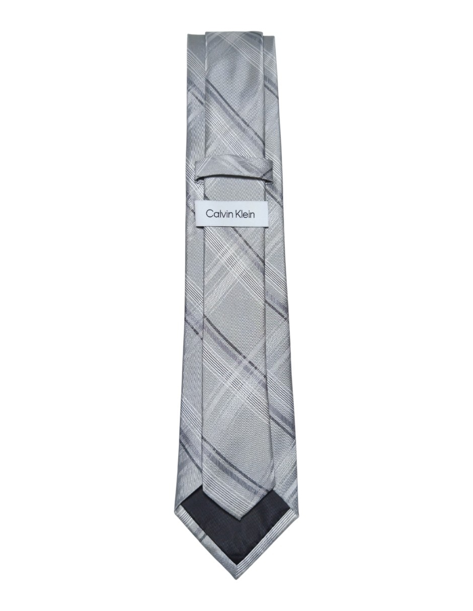 CORBATA CK A CUADROS REGULAR, PLATEADO