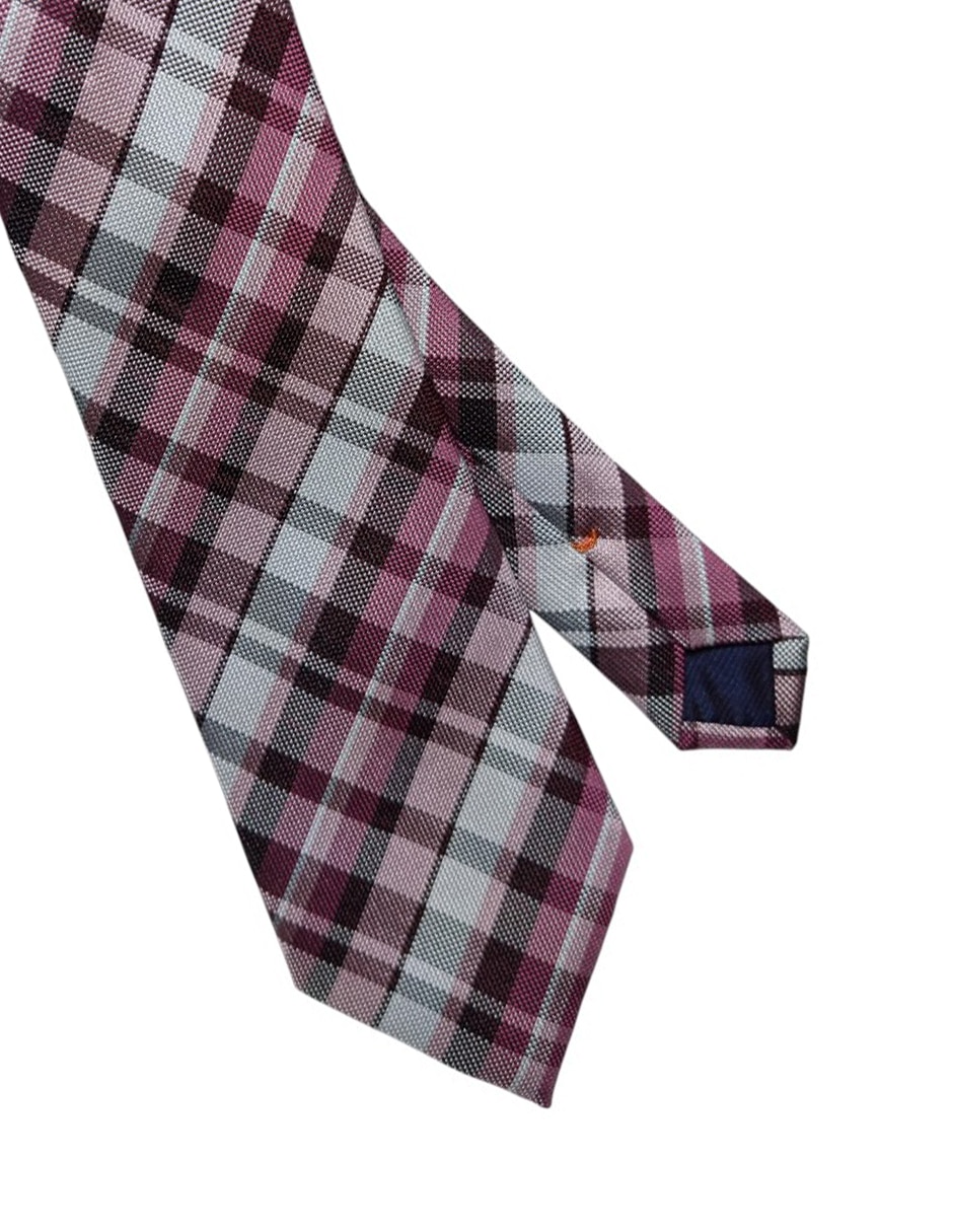 Corbata regular de seda estampado a cuadros para hombre 4